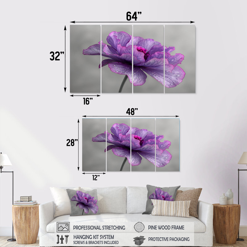 Mauve et gris, fragiles souci, pétales de souci, art mural, souci, ensemble de salon, H 28 po x l 48 po