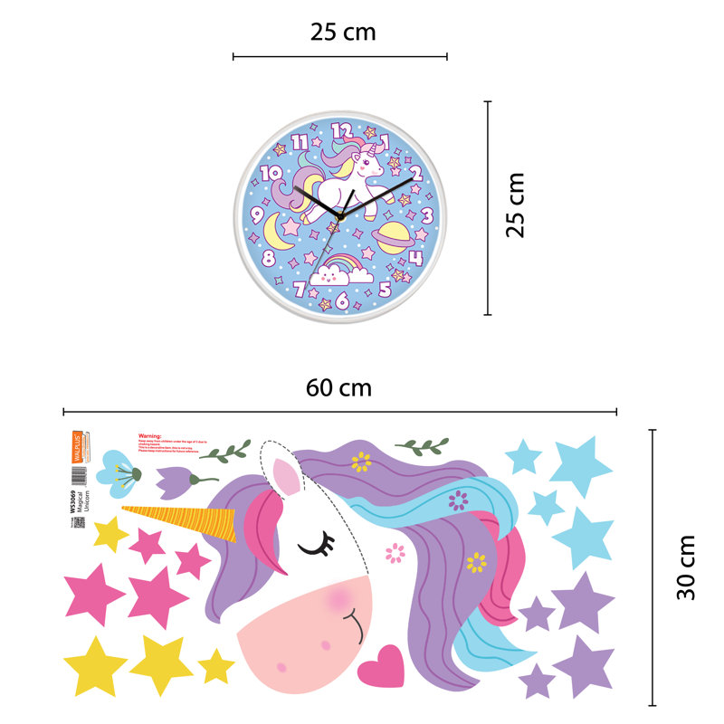 Luhrmann Magical Unicorn Kids Wall Clock - 25cm