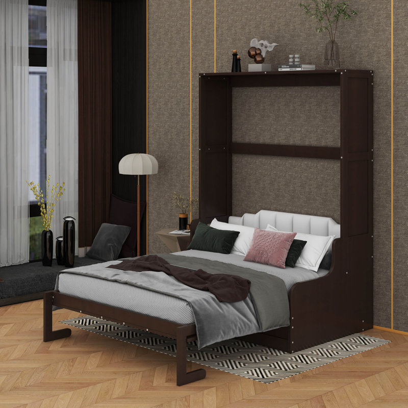 Grand lit escamotable mural avec coussin, Espresso