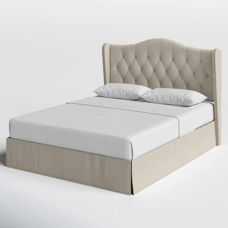 Lit plateforme tapissier Knott Riley, Gris chaleureux, Double
