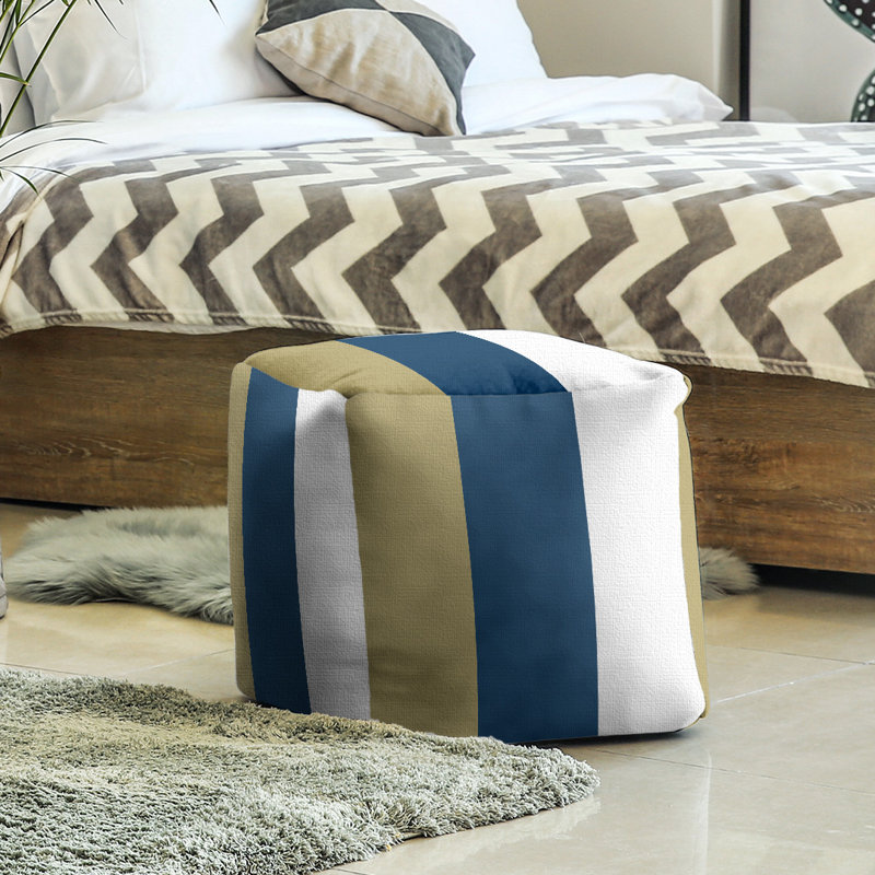 Upholstered Ottoman, Gold/Blue/White