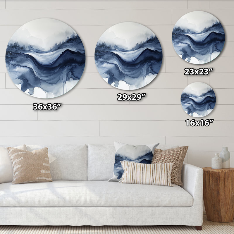 «Forest Winter River Silence Reflection» - Décoration murale ronde en métal forêt, 23" H x 23" W