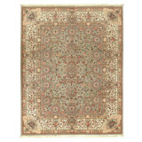 Hand Knotted Wool Oriental Area Rug in Green And Ivory