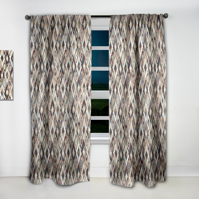 Vintage diamond pattern in blue and brown - Abstract Vintage Blackout Curtain Single Panel, 52" W x 108" L