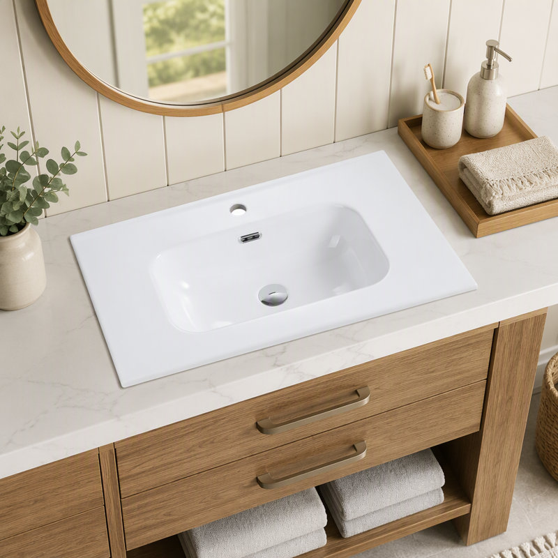 Lavabo intégré en céramique, blanc, BB0936Y311, bonde non incluse pour la salle de bain ou la cuisine