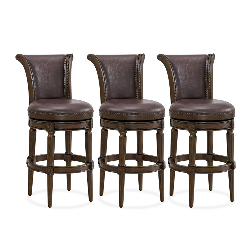  Runyan Bar Stool, Dark Walnut & Vintage Brown Vegan Leather, Bar Stool (31" Seat Height)