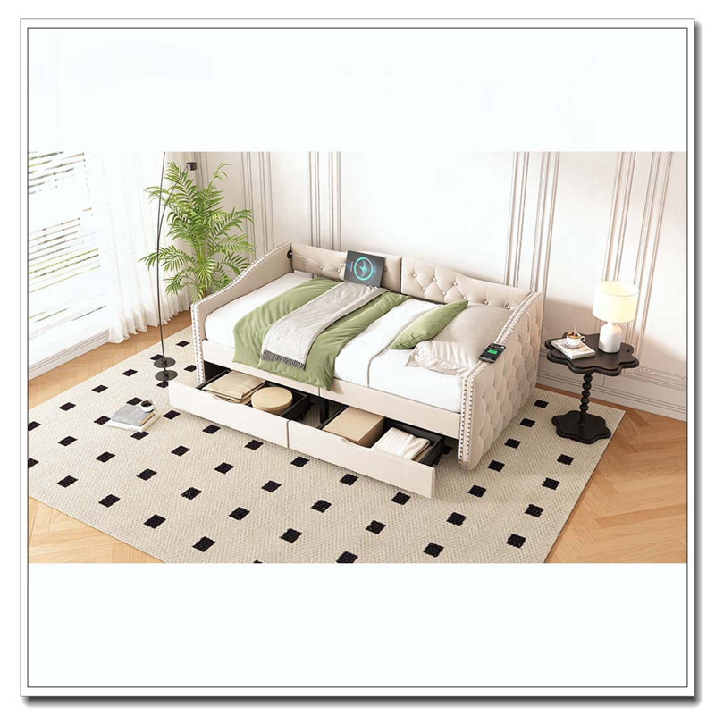 Upholstered Daybed with Storage Drawers