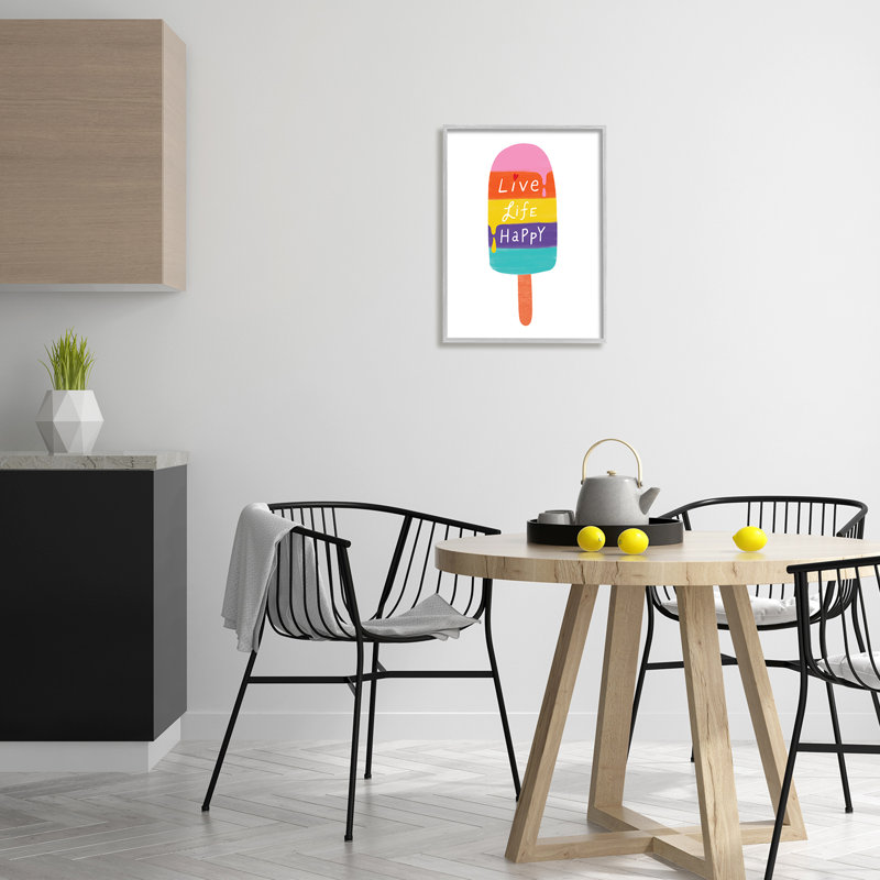 «Live Life» Happy Rainbow Stripe Popsicle Summer Illustration Gray Farmhouse, estampe numérique encadrée, art texturé par Nina Seven