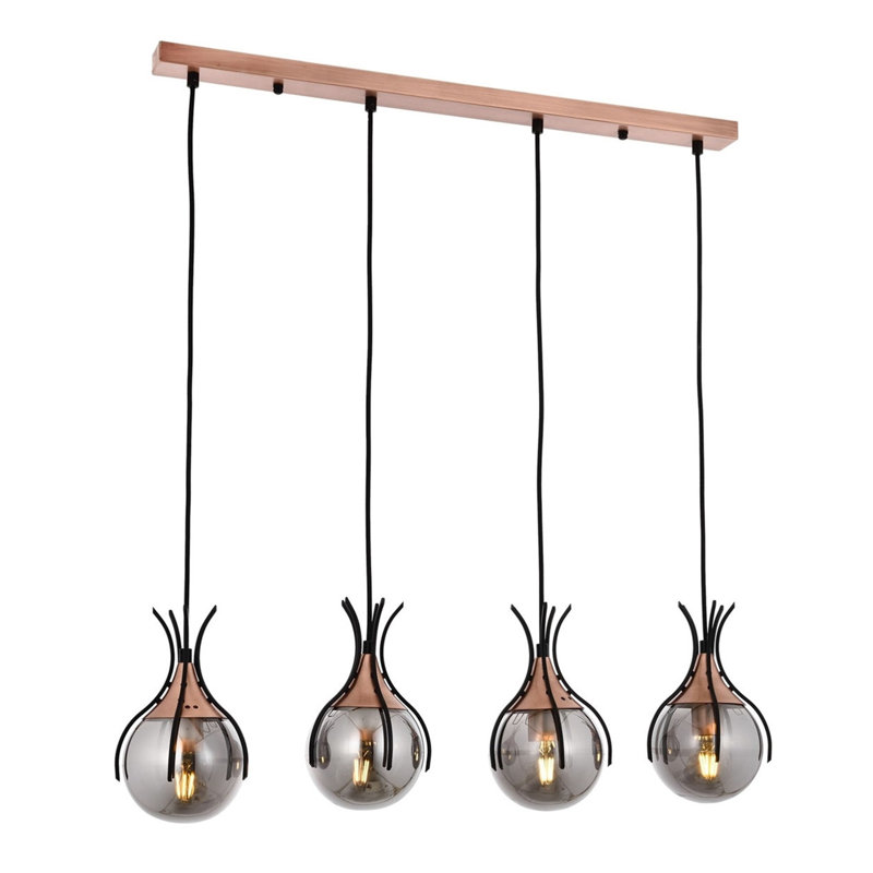 Lustre moderne élégant, noir et bronze, 31,5 po x 5,1 po | Corps en métal robuste avec capuchon en verre, 4 x douilles E27 (6 W maximum) | Luminaire de style industriel pour la maison et le bureau, classé IP20
