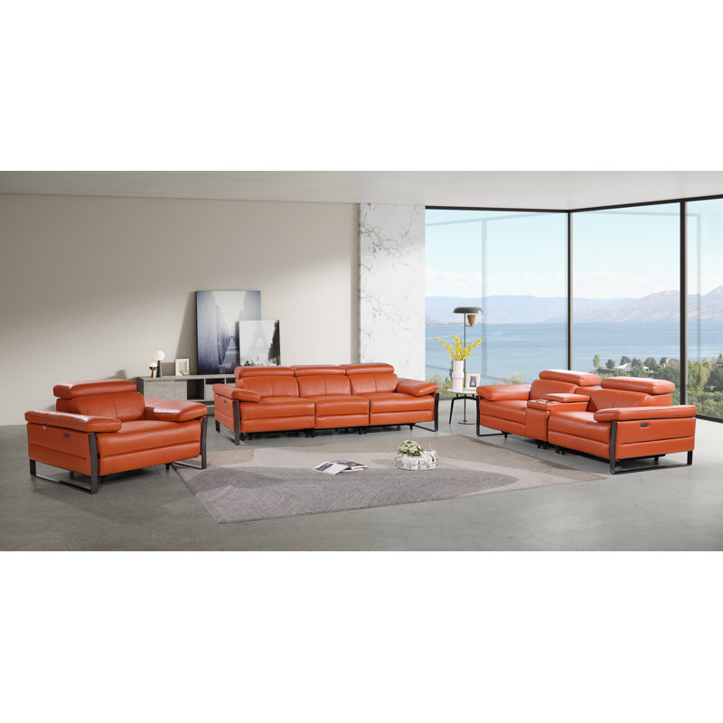 Ensemble de canapé modulaire inclinable électrique en cuir italien à grain supérieur, de causeuse console et de chaise avec appuis-tête électriques