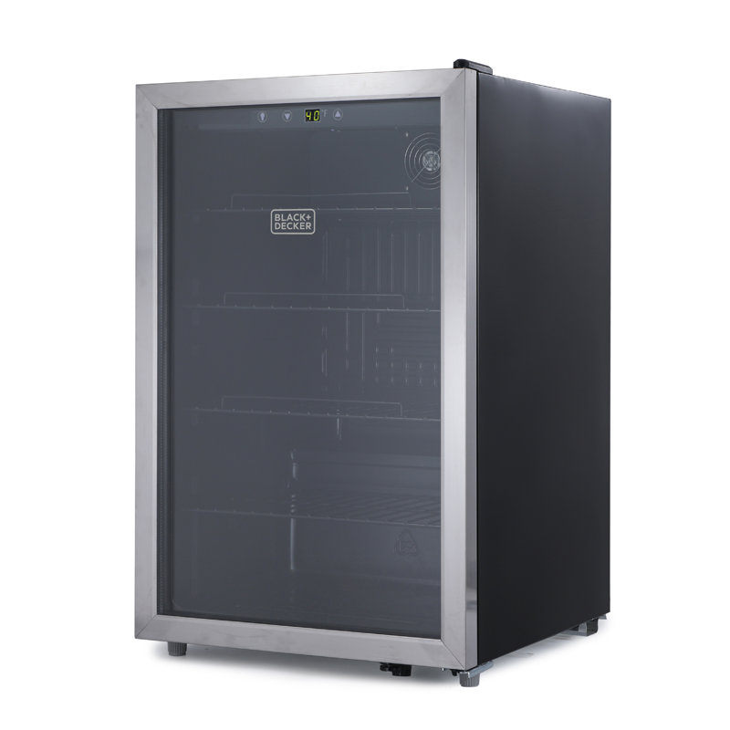 BLACK+DECKER 4.4 Cu. Ft. Beverage Cooler, Beverage Fridge with Double Pane Glass Door, Drink Fridge and Beverage Refrigerator with 160-Can Capacity