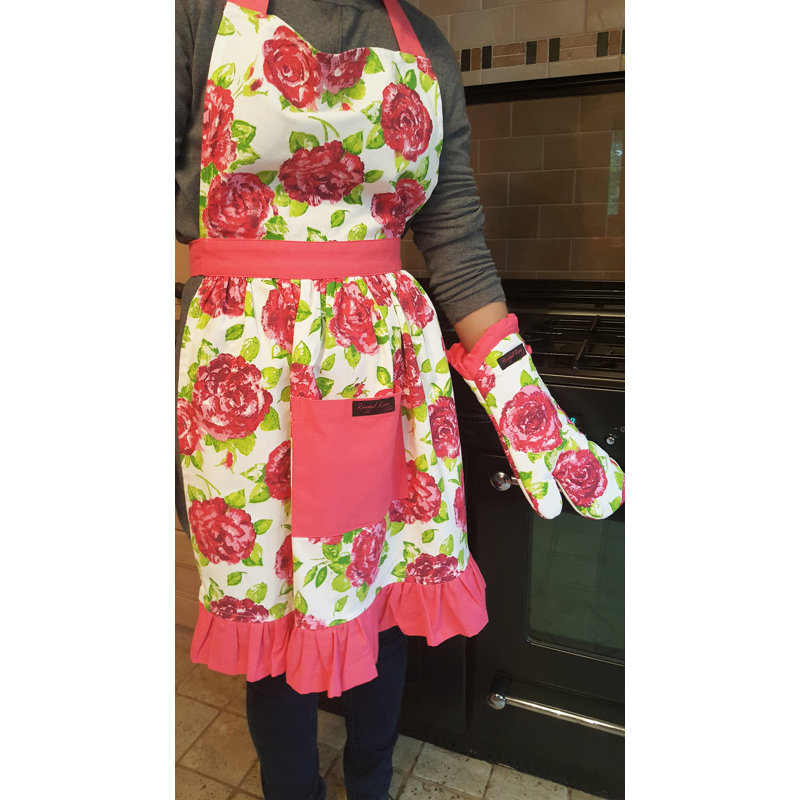 Floral Cotton Bib Apron, White