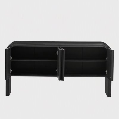 62.2-Inch Wave-Pattern Console Table with 4 Doors and Adjustable Shelf,Curved design Sofa Table Behind Couch,Rustic Narrow Entryway Table