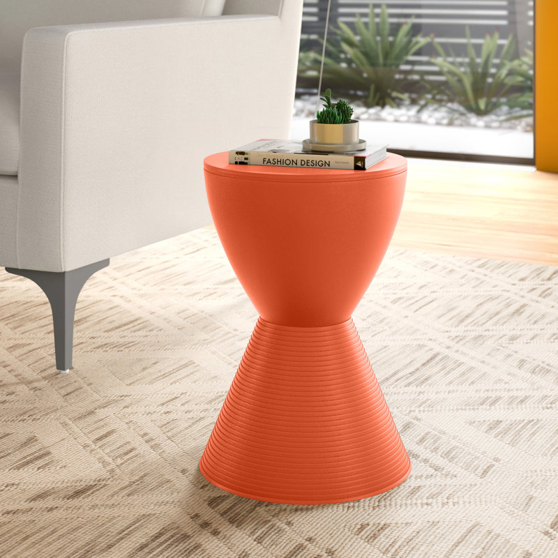 Orange Hourglass Acrylic Side Table with Hidden Storage