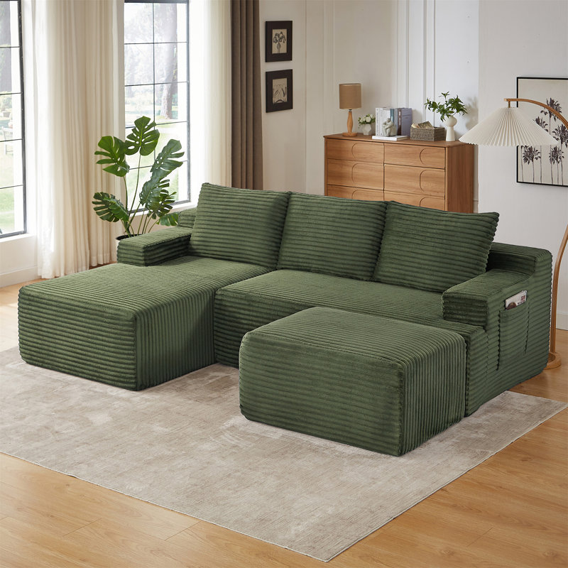 Canapé modulaire Boneless, Velours côtelé vert