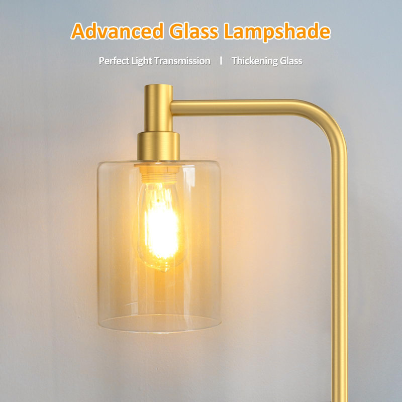 Dimmable Gold Floor Lamp With Glass Shade, 6W LED Bulb Included, Modern Tall Standing Pole Lamps For Living Room, Bedroom, Office