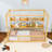 Wooden Floor Bed With Canopy Design, Built-In Shelves And Safety Guardrails-1807193648-1807193660