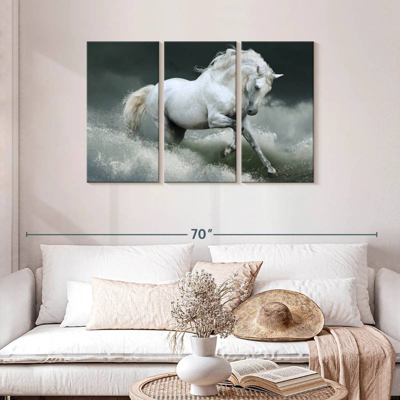 Cheval blanc bord de mer, H 28 po x l 45 po