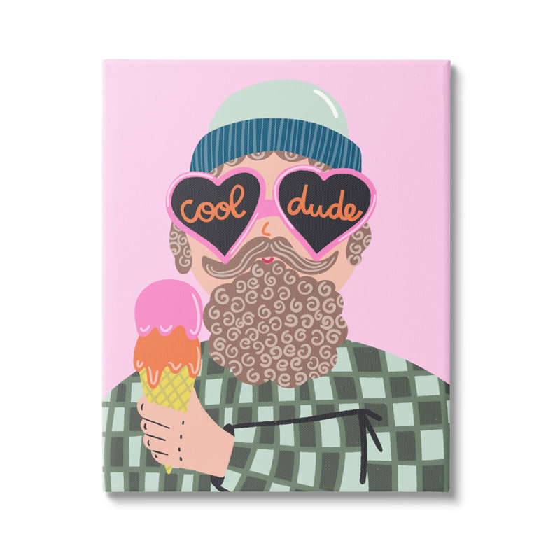 «Cool Dude Whimsical Man» à carreaux et crème glacée par Dominika Godette - impression, H 48 po x l 36 po x P 1,5 po