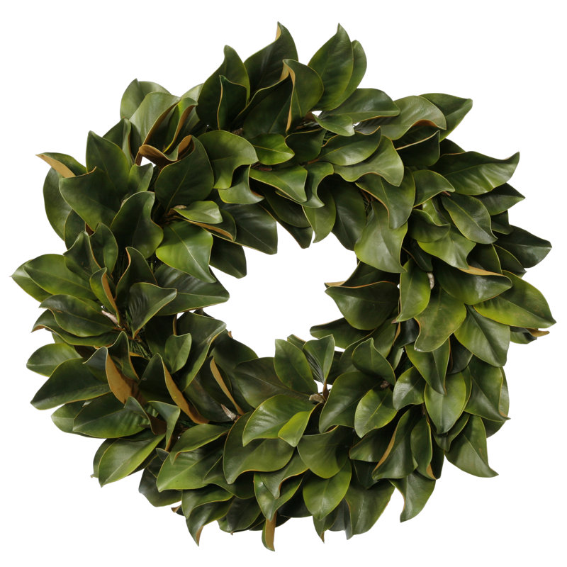 24'' Green Faux Magnolia Leaf Outdoor Wreath