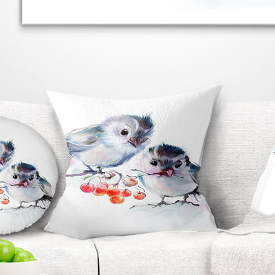Oiseaux sur une branche avec des baies rouges - Coussin imprimé animal