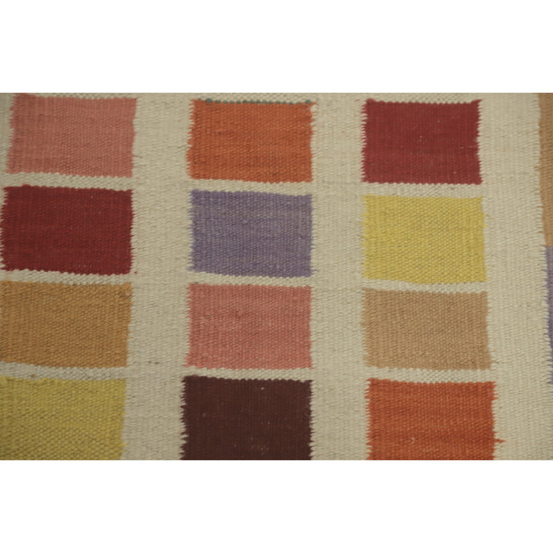 Tapis à carreaux en laine à motif oriental kilim 7 x 10