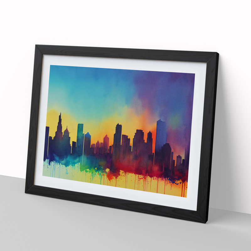 Watercolour City Skyline Vol.7 Abstract - Single Picture Frame Print, 46cm H x 64cm W x 2cm D, Black Framed