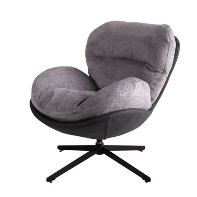 360° Swivel Chair With Dual Material, , Chenille & Faux Leather, Ergonomic For Extended Use Modern Lounge Swivel,  Base A Comfortable Workspace by George Oliver