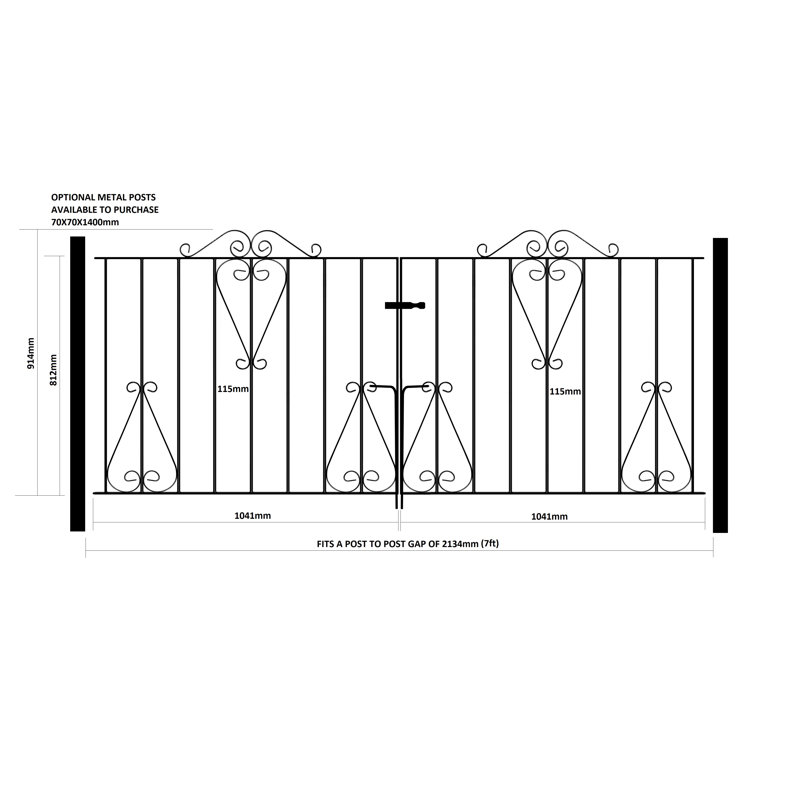 Suez Scroll Metal Driveway Gate 91cm High, 213cm W X 91cm H