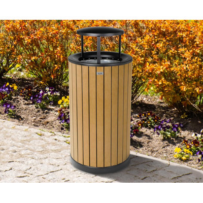 Poubelle ronde extérieure en acier inoxydable 32 gallons avec couvercle anti-pluie