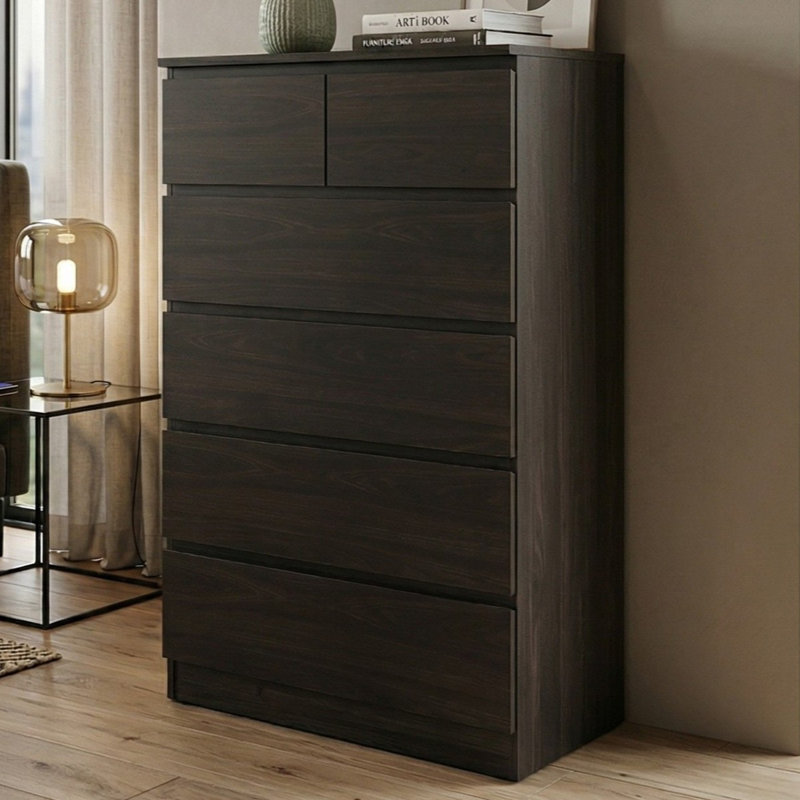 Elegant Contemporary 6-drawer Dresser, Tobacco