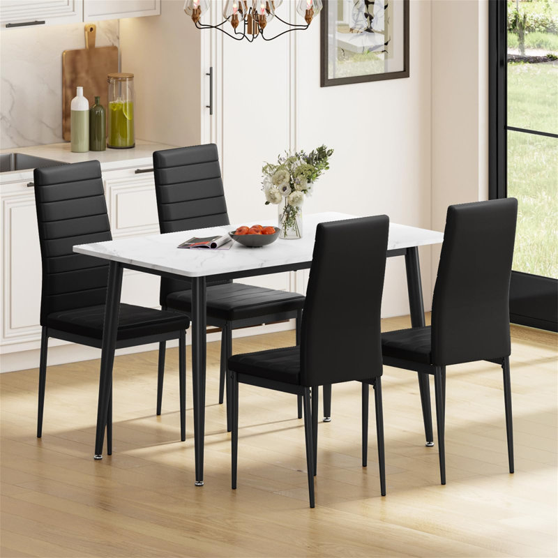 Aventura 4 - Person Dining Set, White, Black