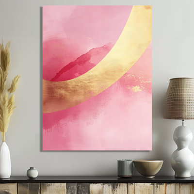 Art mural abstrait rose doré, décor de toile arc, Flow I contemporain - Arcs roses et dorés