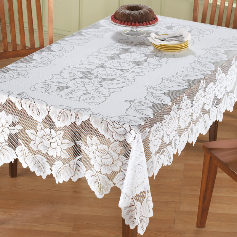 White Floral Lace Tablecloth 54" x 72" Polyester