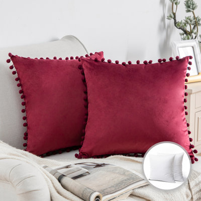 Silky Velvet Series Pom-poms Decorative Throw Pillow