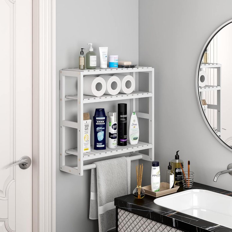Rohnda Bamboo Bathroom Shelves, Bamboo, 23.5"L x 23.5"H x 5.9"D