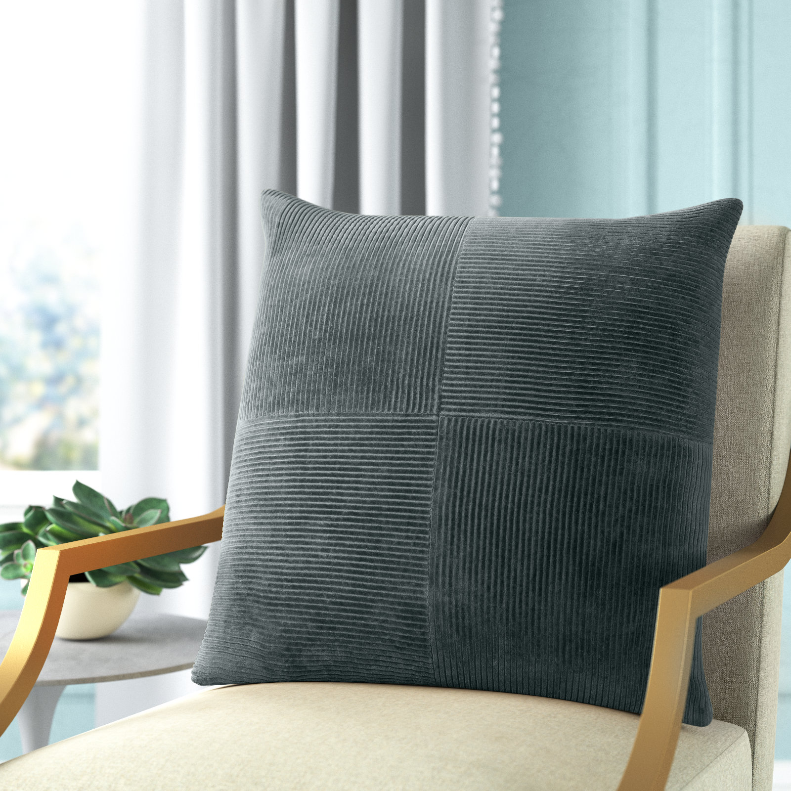 Selma Cotton Throw Pillow, 18" x 18", Charcoal