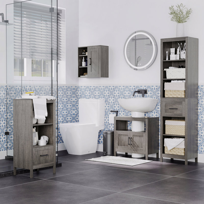 Armoire de rangement, 2 portes, salle de bain sous lavabo avec portes et tablette ouverte