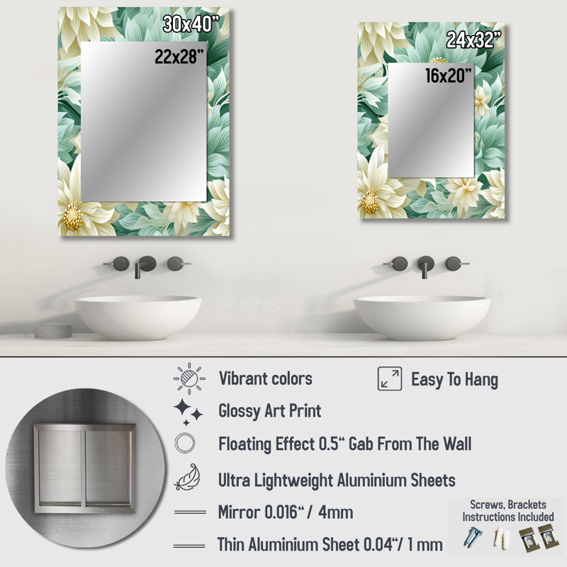 «Cayan Bohemian Dream Emerald Dahlia» - Miroir mural floral, 40 po x 30 po