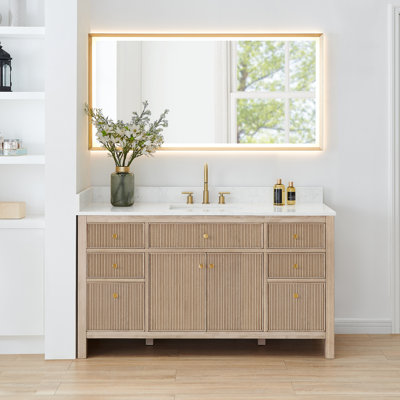 Meuble-lavabo simple Lala de 60 po avec comptoir en pierre reconstituée blanche grainée et miroir