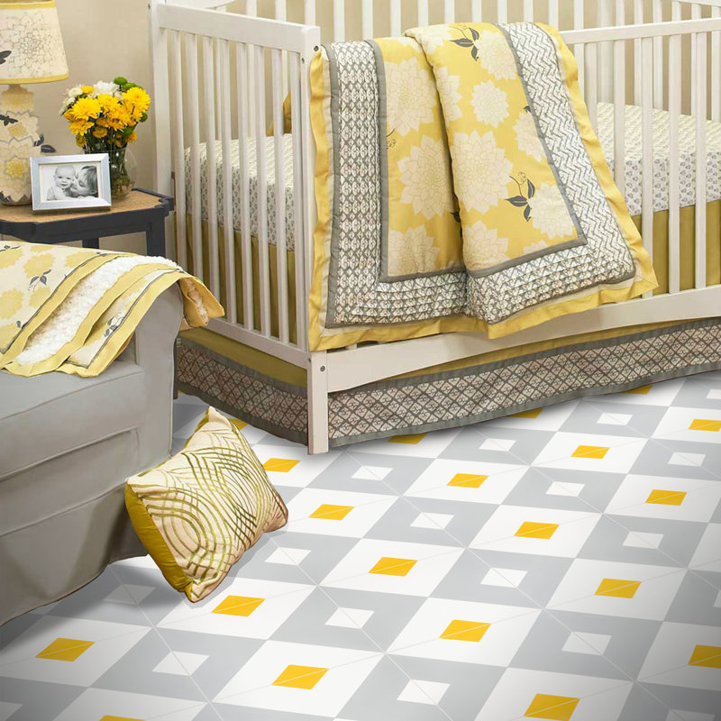 Jadida 8" x 8" Cement Patterned Wall & Floor Tile, Yellow/Gray