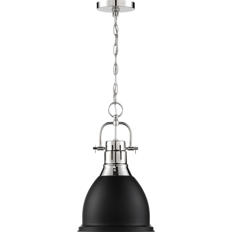 Luminaire suspendu en forme de cloche à 1 lumière Clairview, Nickel poli / Noir mat