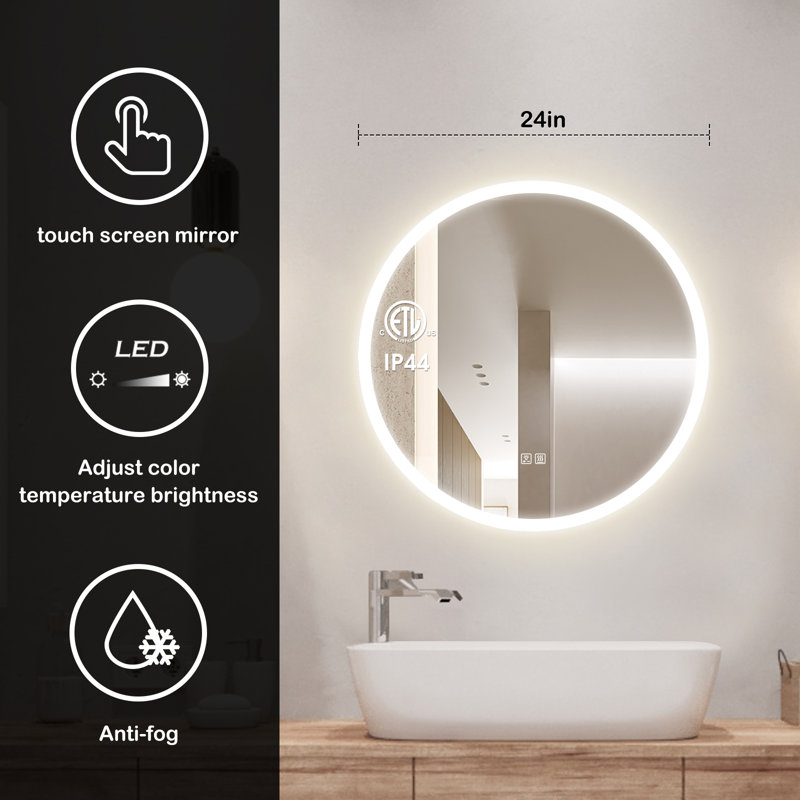 Miroir de salle de bain rond Naliyah, 24 po x 24 po