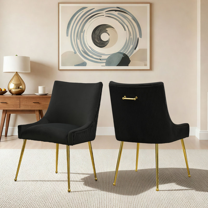 Chaises de salle à manger rembourrées en velours avec poignée dorée et chaises modernes avec pieds dorés, Noir