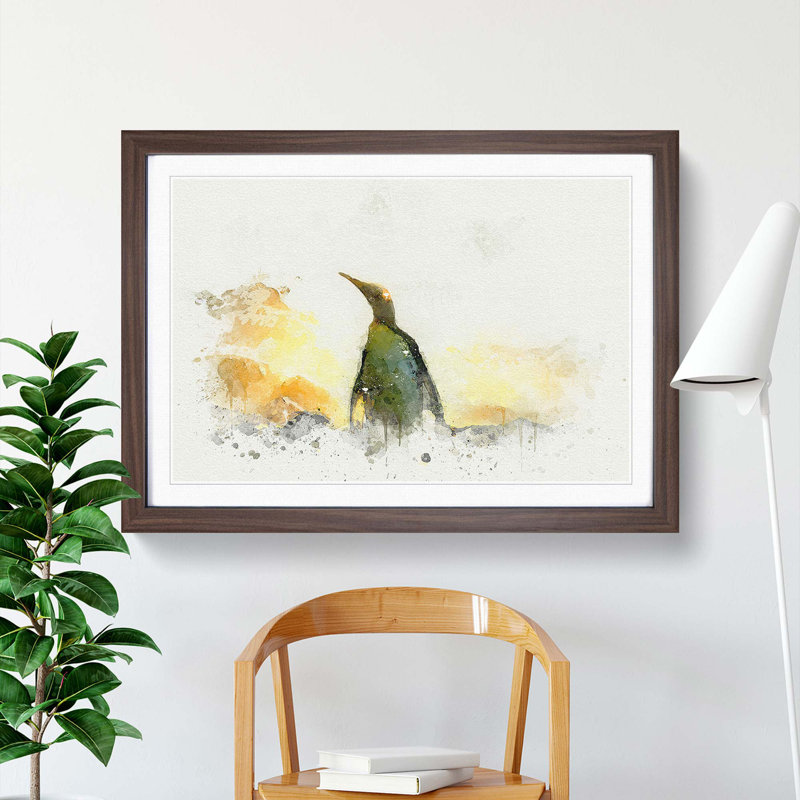 King Penguin in Abstract - Framed Print, Walnut, 50cm H x 76cm W x 2cm D