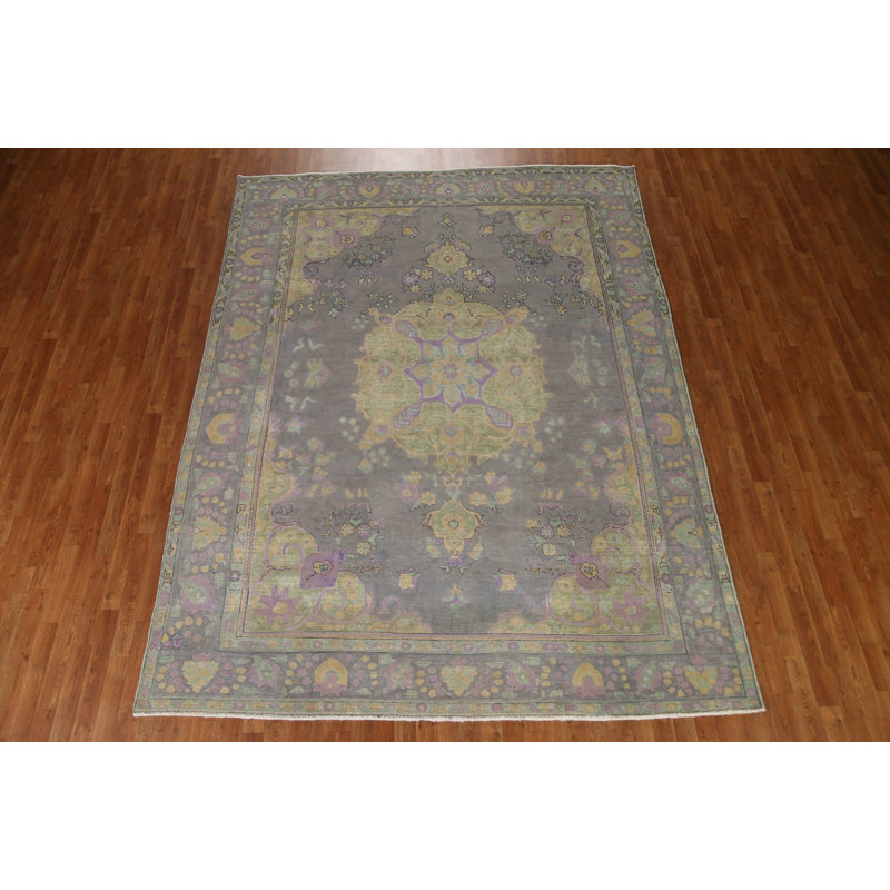 Tapis à motif persan Tabriz délavé surteint 8 x 11