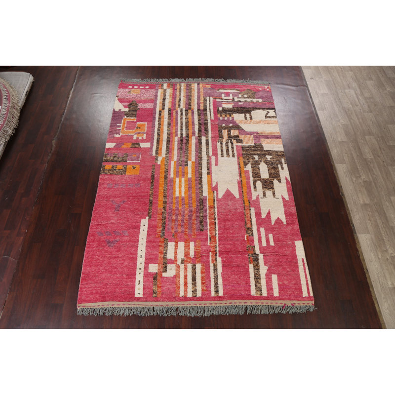 Tapis marocain abstrait en laine noué à la main 8 x 11