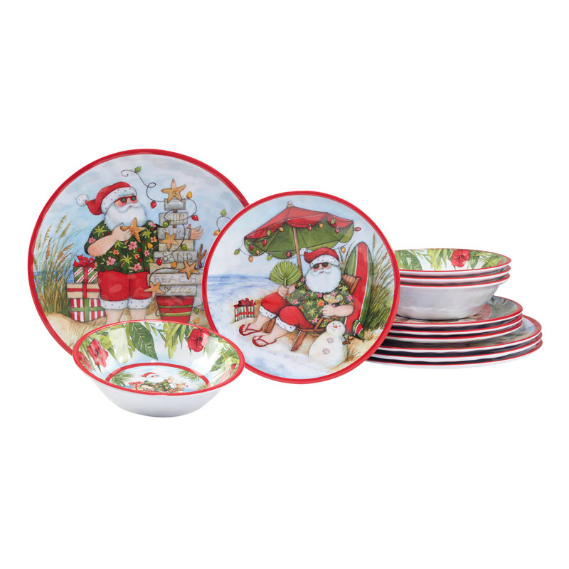 Santa's Wish Holiday Melamine Dinnerware Set, Service for 4