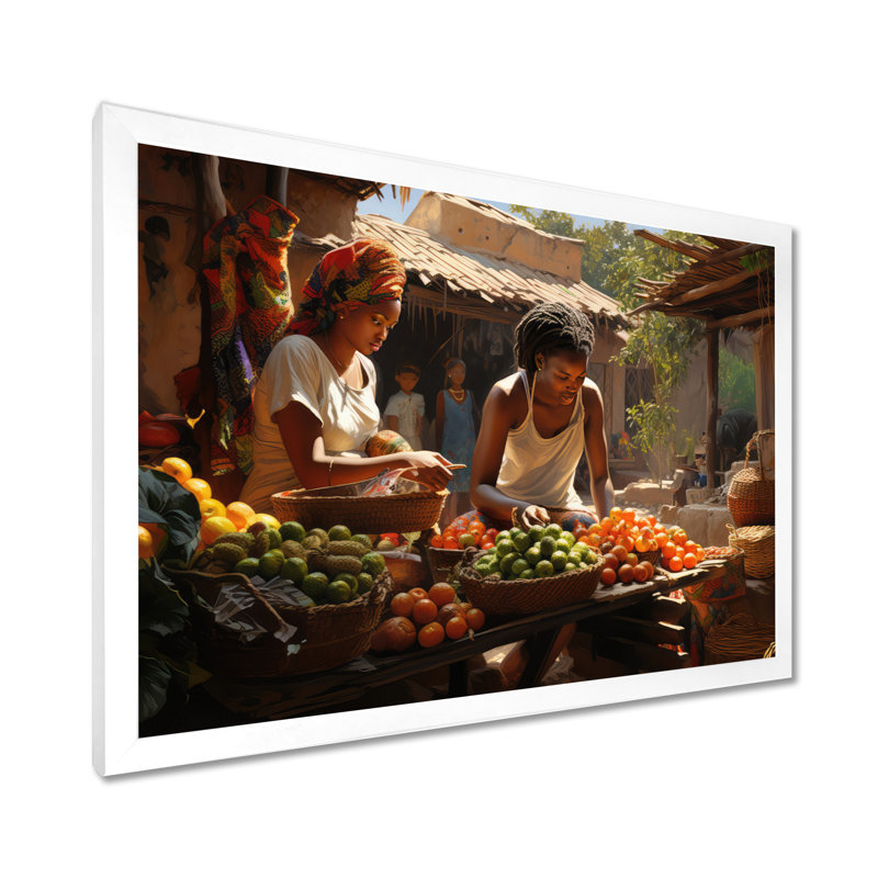 African Vibrant Market I On Canvas Print, White Single Picture Framed, 12" H x 20" W x 1" D