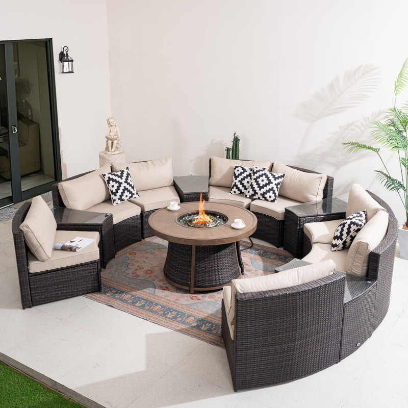 Ensemble de conversation modulaire en rotin 8 personnes avec coussins Arrika
